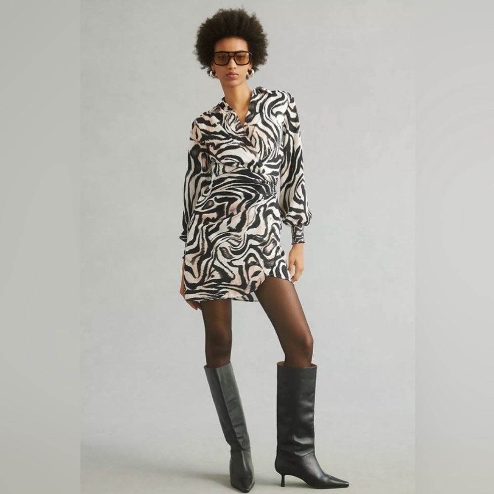 Anthropologie Zebra Print Wrap Mini Dress